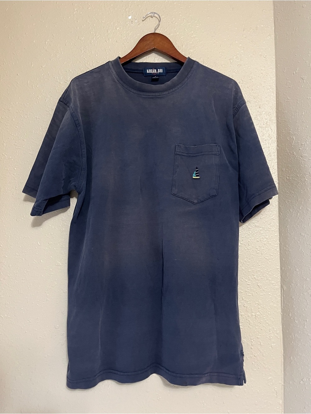 90sVintage American Keeler Bay Cup Sailing, Pocket T-Shirt Faded Black,Sz Large